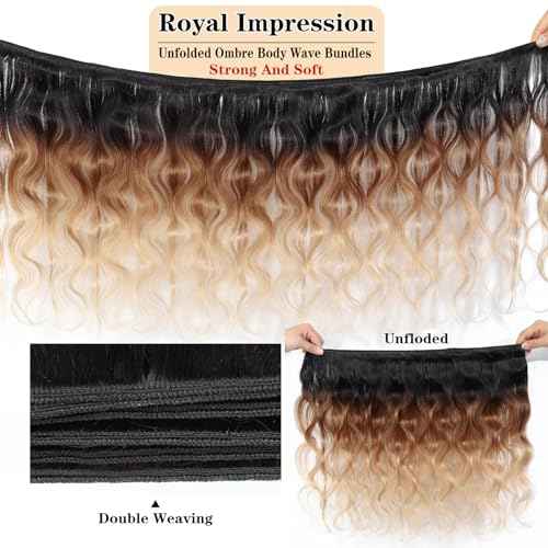 12A Grade Ombre Bundles Human Hair (T1B/30/27,20" 22" 24") Ombre Brown Body Wave Human Hair 3 Bundles 100% Unprocessed Virgin Brazilian Body Wave Hair Quick Weave