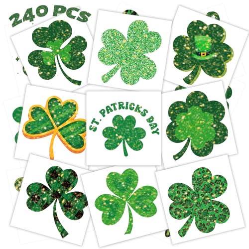 Winthrop 240 Pcs Glitter Shamrock Temporary Tattoos for Kids