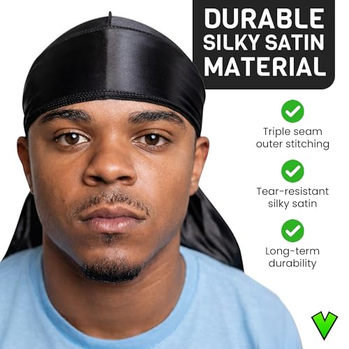 Veeta Superior Silk Durag for Men & Women - Smooth Satin, Extra Long Straps