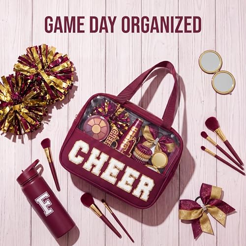 Cheer Makeup Bag with Chenille Letters - Clear Cosmetic Pouch for Cheerleaders