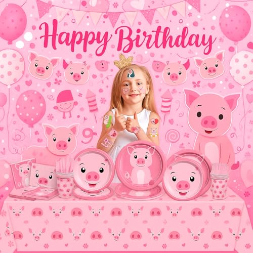 96PCS Cute Pig Pre-Cut Temporary Tattoos Themed Barnyard Birthday Party Decorations Supplies Favors Decor Funny Pink Little Piggy Farm Animals Tattoo Stickers Gifts For Kids Boys Girls School Carnival