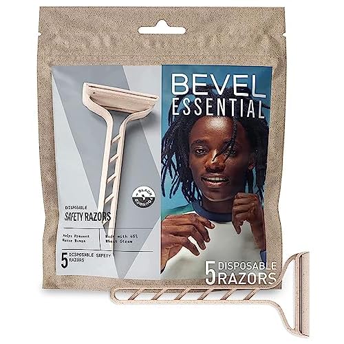 Bevel Essentials Disposable Safety Razors for Men, Double Edge Stainless Steel Blade Helps Prevent Nicks and Razor Bumps, Travel Essentials, 5 Count