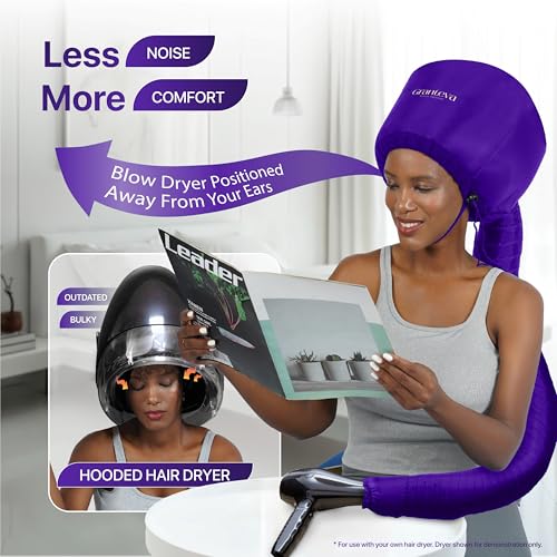 Granteva Purple Bonnet Hair Dryer Attachment with Headband - Diffuser Cap for Curly Hair, Heat Reduction & Faster Drying