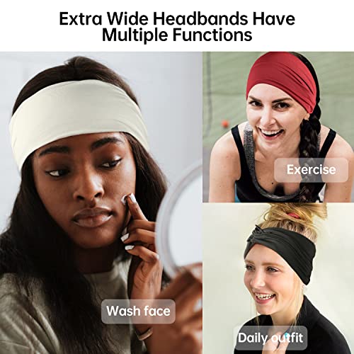 GiLi Wide Headbands for Women Non Slip 7” Extra Large Turban Stretchy Elastic Soft Hair Wraps Twisted Knotted Fashion Head Bands for Woman’s Hair Accessories,6 Pack Headbands with 6 Pcs Hair Ties