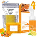 3pcs-Turmeric Wash and Care Three Piece Set,Turmeric Facial Cleanser & Turmeric Soap Bar & Turmeric Face Scrub Pads,Face & Body Cleanser,Turmeric Cleansing Skincare Set, Deep Cleansing