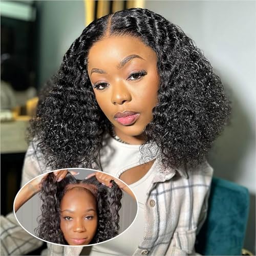Ailwelia 12 Inch Curly Bob Wig - 5x5 HD Lace Closure, 200% Density