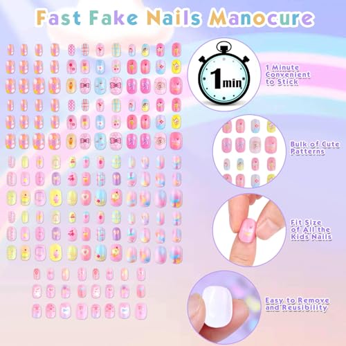 Shynek Kids Press On Nails Set - 168 Pcs Assorted Colors & Designs