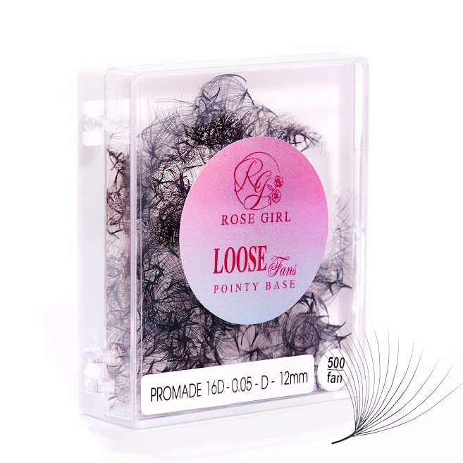 ROSE GIRL Loose Promade Fans - Natural Look Handmade Volume Eyelashes From 3D To 16D - C CC D DD Curl - False Lashes Extensions - Thickness 0.03~0.1 mm - 8~20 mm Length (16D-0.05-D(9mm))