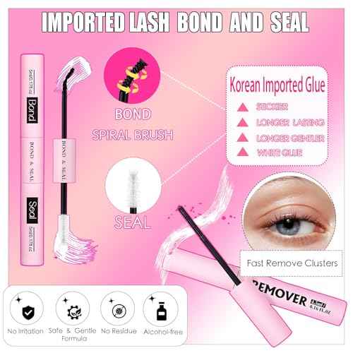 DAODER Thick Short DIY Lash Extension Kit 640pcs 50D 60D 80D 100D Mixed Volume 3D Cluster Eyelash Extensions Fluffy D Curl Individual Lashes Clusters with Lash Remover Bond Seal 9-13mm