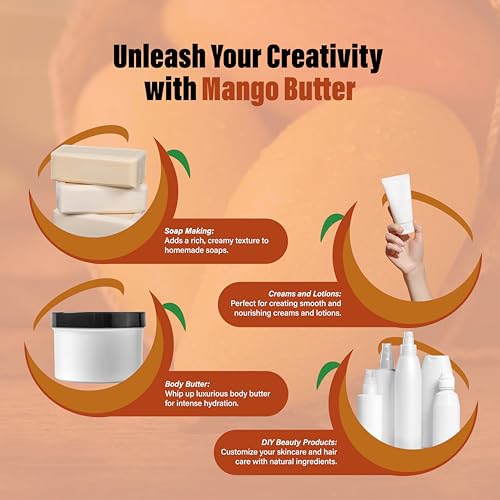 Plant Guru Raw Mango Butter 5 lbs. Bulk 100% Pure Natural Unrefined - Great for Skin, and Hair Growth. DIY Soap Making, Body Butters, Lotions and Creams.