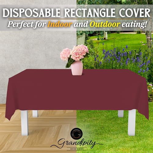 Grandipity Burgundy 12 Pack Premium Disposable Plastic Tablecloth 54 Inch. x 108 Inch. Decorative Rectangle Table Cover