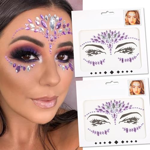 Purple Rhinestone Face Stickers 2-Pack – Waterproof Self-Adhesive Gems