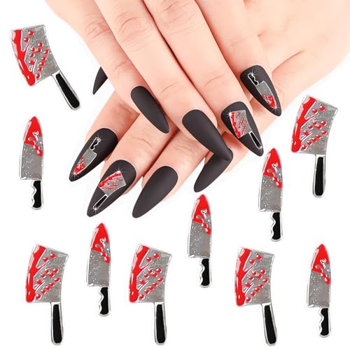 16Pcs Halloween Nail Charms 3D Alloy Nail Art Charms Skull Cross Moon Heart Nail Gems with Rhinestones Black Red Halloween Nail Charms for Acrylic Nails Supplies for DIY Manicure Nail Art Decorations