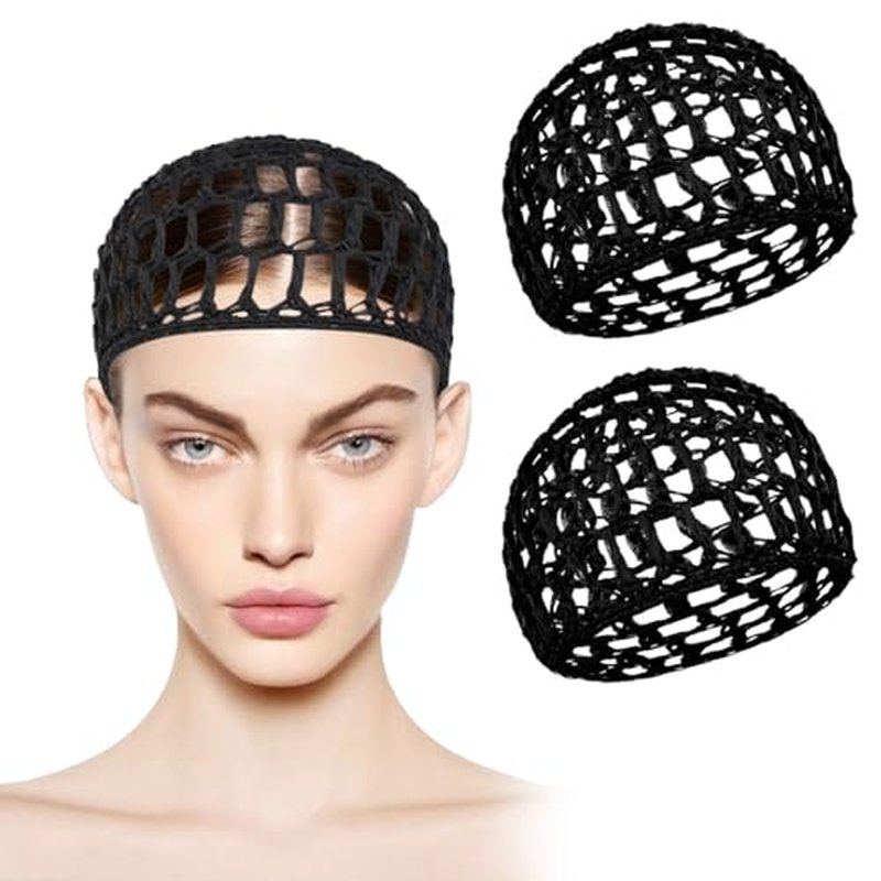 2-Pack Black Crochet Mesh Wig Cap with Lift Strap for Curly Hair
