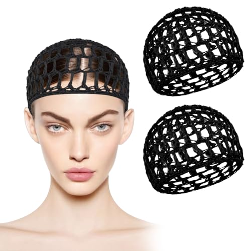 2-Pack Black Crochet Mesh Wig Cap with Lift Strap for Curly Hair