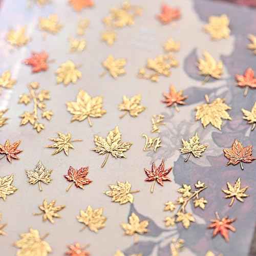 1 Sheet Fall Nail Stickers for Nail Art Autumn Maple Leaves Nail Decals 5D Embossed Thanksgiving Day Gold Maple Leaf Nail Art Supplies Red Leaf Nails Accessories for Women Acrylic Nails Decoration
