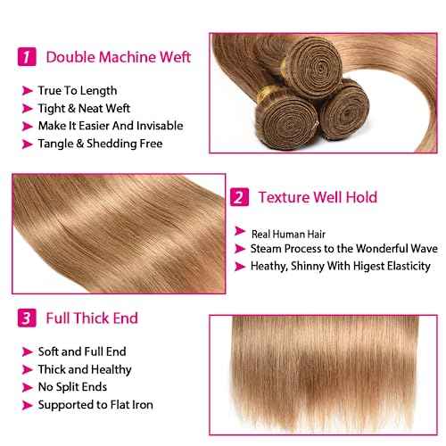 27 Bundles Human Hair Honey Blonde Straight Bundles Human Hair Brazilian Unprocessed Virgin Hair 3 Bundles 14 16 18 Inch Color 27 Straight Human Hair Bundles