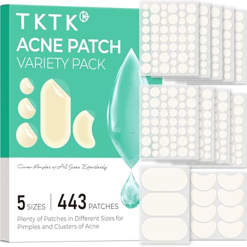 TKTK 443 Hydrocolloid Acne Patches, 5 Sizes Pimple Stickers