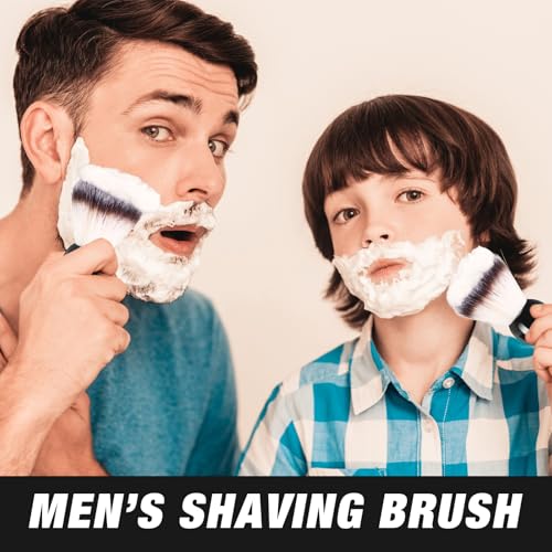 2 Pack Men Shaving Brush,Wet Shave Using Cream & Soap Synthetic Hair Tool with Hard Wood Handle Synthetic Travel Paint Brush for Men Valentine Gifts Hair Salon Tool Home(Black,Classic)