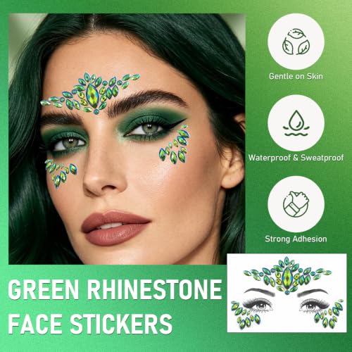 Green Face Gems Rhinestone Stickers - Festival Party Makeup