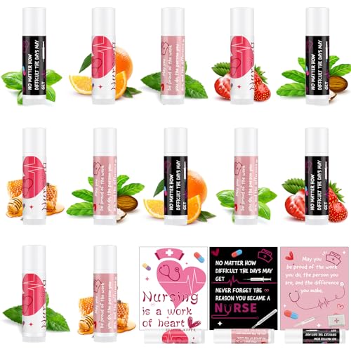 Dansib Nurse Gifts Bulk for Women Lip Balm Set for Nurse Graduation Appreciation Gifts Lip Balm Contains Vitamin E and Coconut Oil for Moisturizing Lip Care, 6 Flavors(24 Pcs)