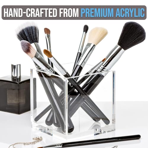 Acrylic Makeup Brush Holder with Beads - includes over 50,000 Beautiful Crystal-Clear Diamonds