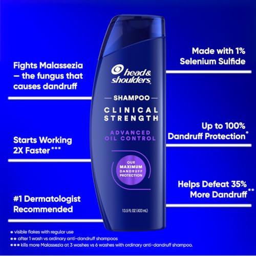 Head & Shoulders Dandruff Shampoo, Clinical Strength Advanced Oil Control, Our Maximum Anti-Dandruff Prescription-Strength Formula, Flake Protection, Seborrheic Dermatitis Relief, Citrus, 13.5 Fl Oz