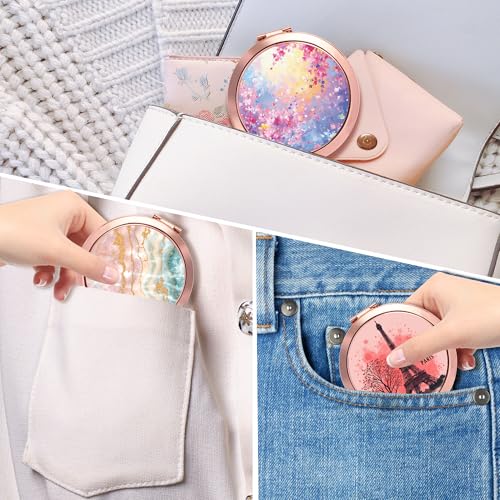 Dynippy Compact Mirror Rose Gold Makeup Mirror Folding Mini Pocket Mirror Portable Hand Mirror Double-Sided 2 x 1x Magnification for Woman Girls - Paris Eiffel Tower