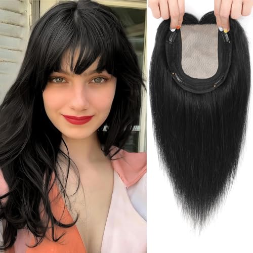 OLLAVO Hair Topper 12" Real Human Hair 360° 3D Wispy Bangs
