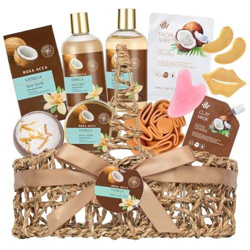 Valentines Day Gifts for Women & Men, 12pcs Vanilla Coconut Bath and Body Self Care Set, Spa Gift Basket, Bath Bomb, Parfume Lotion, Spa Kit, Hydrating Skin Care Set, Anniversary, Birthday, Christmas