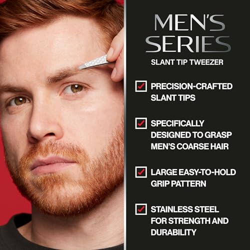 Revlon Men's Precision Slant Tip Tweezers - Stainless Steel Non-Slip Grip