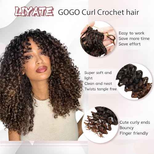 LIYATE 7 Packs Gogo Curl Crochet Hair for Women 14 Inch Pre-Twisted Curly Crochet Hair Deep Ocean Beach Curl Crochet Braids Synthetic Braiding Hair Extensions (14 Inch, 1B/30)