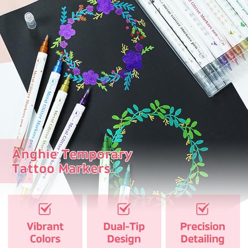 Temporary Tattoo Markers Kit – 10 Dual-Tip Pens + 5 Stencils