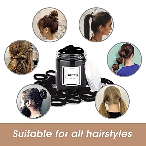 iFwevs 50PCS Black Cotton Seamless Ponytail Holders for Thick & Curly Hair - No Damage Elastics, Hair Bands for Women & Men - Variation: A-black