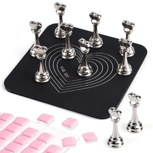 ANGNYA Nail Stand for Press Ons, Fake Nail Holder for Painting Nails, Super Magnetic Base for Painting Display Holder with Reusable Adhesive Putty for Home DIY Salon Supplies