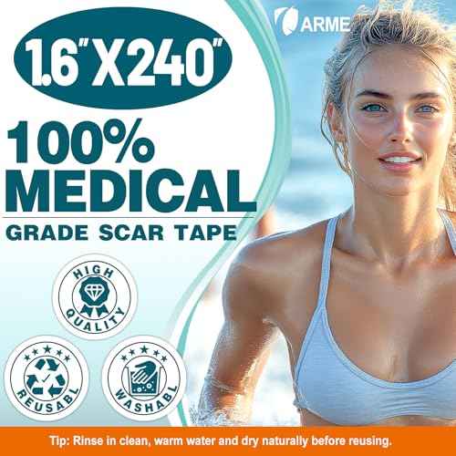 Arme Silicone Scar Tape, 1.6" x 240" Silicone Scar Sheets(2 Rolls-6M), Medical Grade Scar Tape Removal Sheets for Surgical Scars, Reusable Scar Removal Strips for Tummy Tuck C-Section Keloid