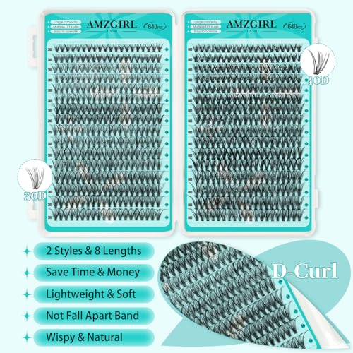 DIY Eyelash Cluster Kit - 640 Pcs 30D/40D Extensions with Bond & Seal