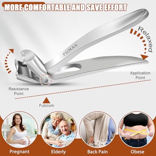 Nail Clippers for Men Thick Toenails, Large Angled Toenail Clippers for Seniors, Mess Free Wide Opening Toe Nail Clippers with Catcher, Heavy Duty Nail Cutter Trimmer with Long Handle & Sharp Blade