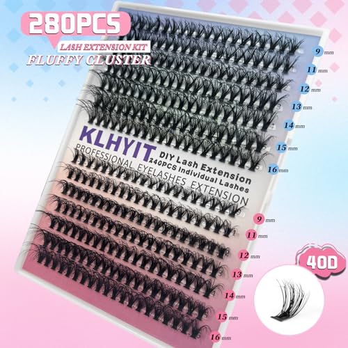 280PCS Cluster Lashes 40D Fluffy D Curl DIY Eyelash Extensions