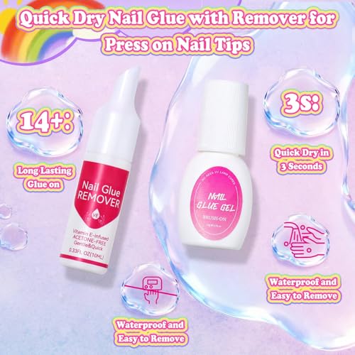 480 Pcs Kids Press-On Nail Art Kit with Glue & Storage Case