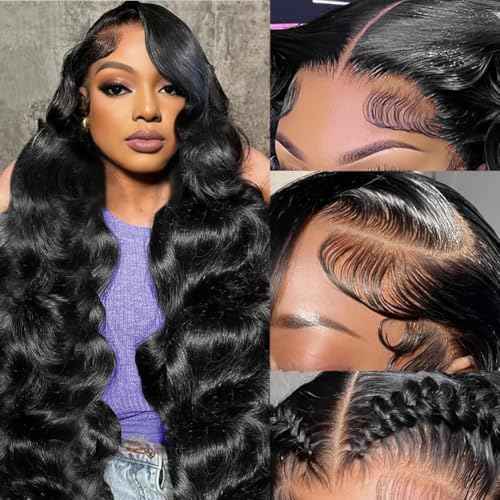 30 Inch Body Wave Lace Front Wigs Human Hair 200 Density 13x6 HD Lace Frontal Wigs Pre Plucked Glueless Brazilian Virgin Human Wig with Baby Hair Body Wave wigs for Women Natural Black