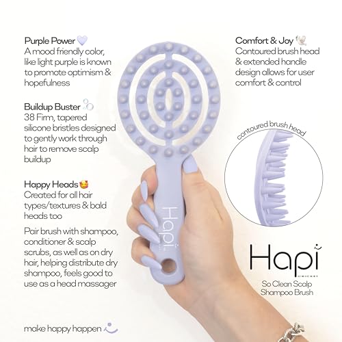 Cricket Hapi So Clean Scalp Massager Brush ? Silicone Scrubber & Exfoliator for Hair & Scalp Care, 38 Firm Tapered Teeth, Shampoo Brush for Shower & Salon - Light Purple