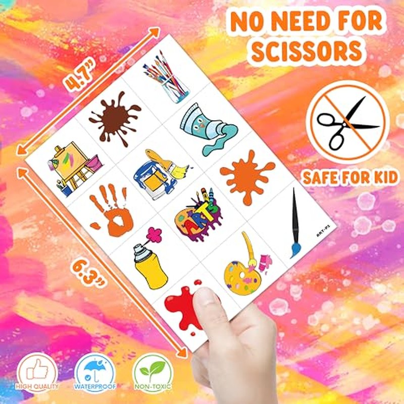 96 PCS Art Artist Paint Brushes Pre-Cut Temporary Tattoos Birthday Party Decorations Supplies Favors Sip Paint Multicolor Art Painting Colorful Decor Stickers For Girls Boys Gift School Prizes Rewards
