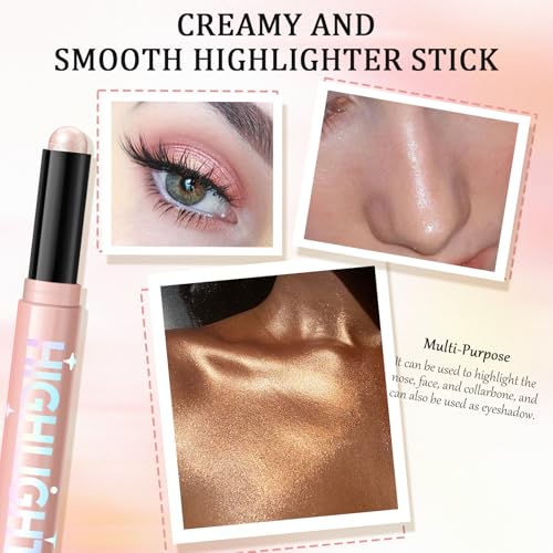 Shimmer Highlighter Stick Set, 6 Colors Waterproof Glow Pen