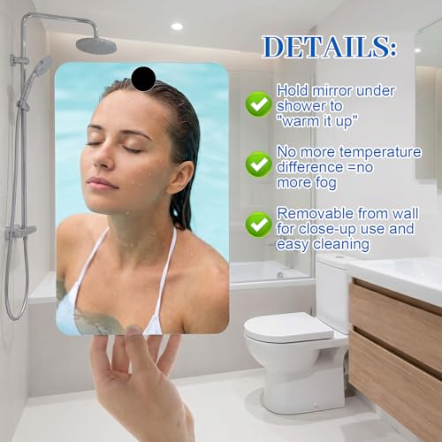 Anti-Fog Shower Mirror 11.8×7.9in Shatterproof