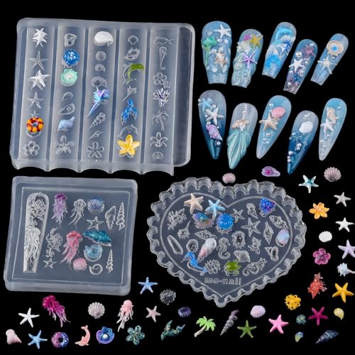Ocean Silicone Nail Molds - 3D Sea Shell & Starfish Designs