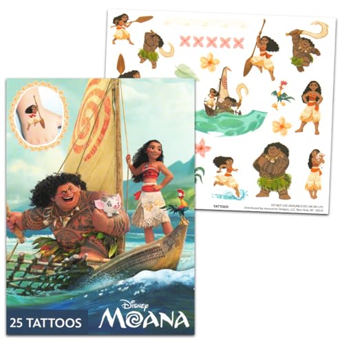 Moana Temporary Tattoos for Kids - 75 Pack Party Favors Bundle