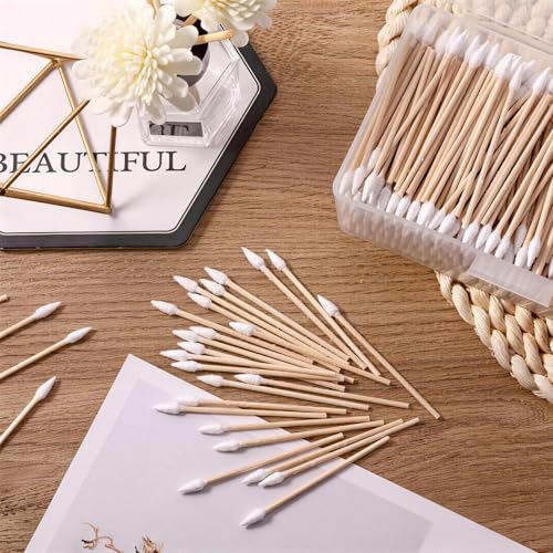 Norme 500 Pcs 3 Inch Cotton Swabs with Wooden Handle for Cleaning