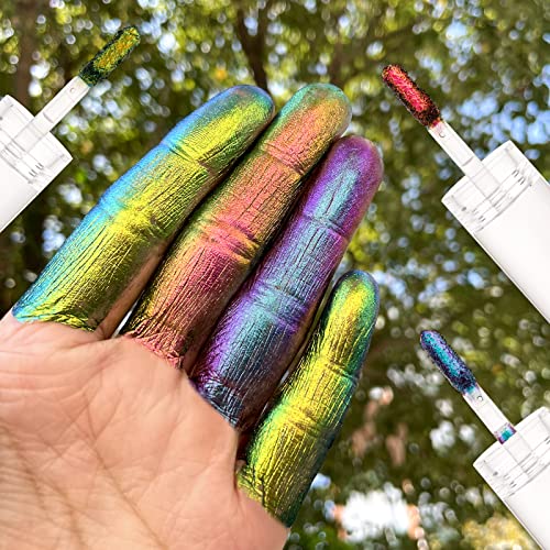 Multichrome Duochrome Metallic Glitter Shimmer Metal Colorful Bright Liquid Eye Shadow, Chameleon Sparkle Waterproof High Pigmented Longlasting Liquid Eyeshadows Color Shift Gold