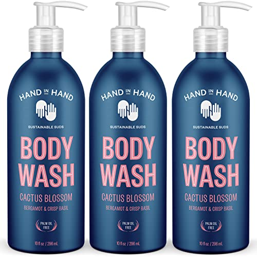 Hand in Hand Body Wash, Gentle Cleanser For All Skin Types, 10 Fl Oz, Bergamot & Crisp Basil, Cactus Blossom Scent, 3 Pack